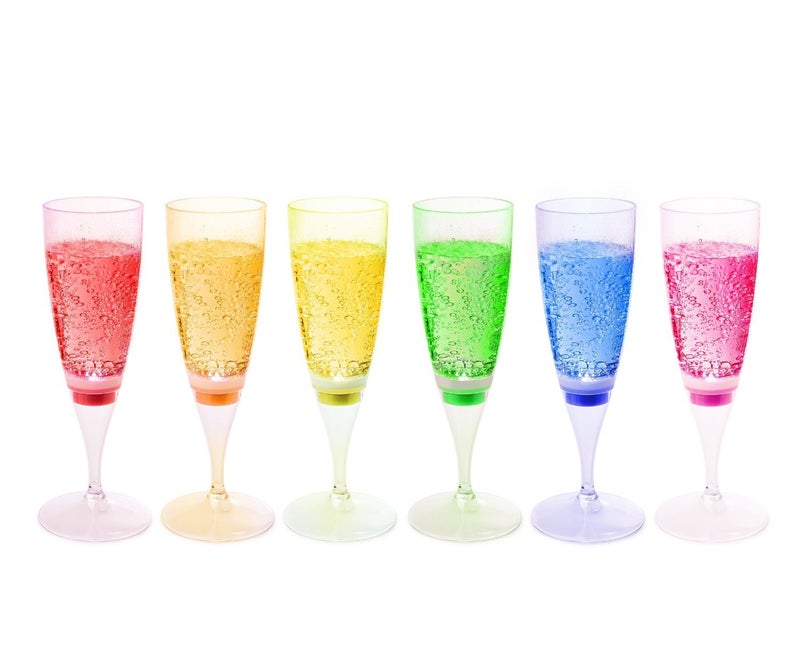 FAMI LED Wine Champagne Flute Glasses, (Set of 6 Multi-Color) Water Liquid Activated Flashing Light Up Cup Blinking Cocktail Whisky Drinkware Glow Mugs for Wedding Christmas Party Gifts - Image 1